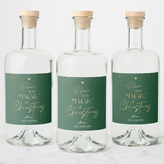 Christmas Green Gold Glitzer Modernes Elegantes Alkoholflaschenetikett (Flaschen)