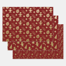 CHRISTMAS GREEN & GOLD URLAUB BÄUME ORNAMENTS GESCHENKPAPIER SET