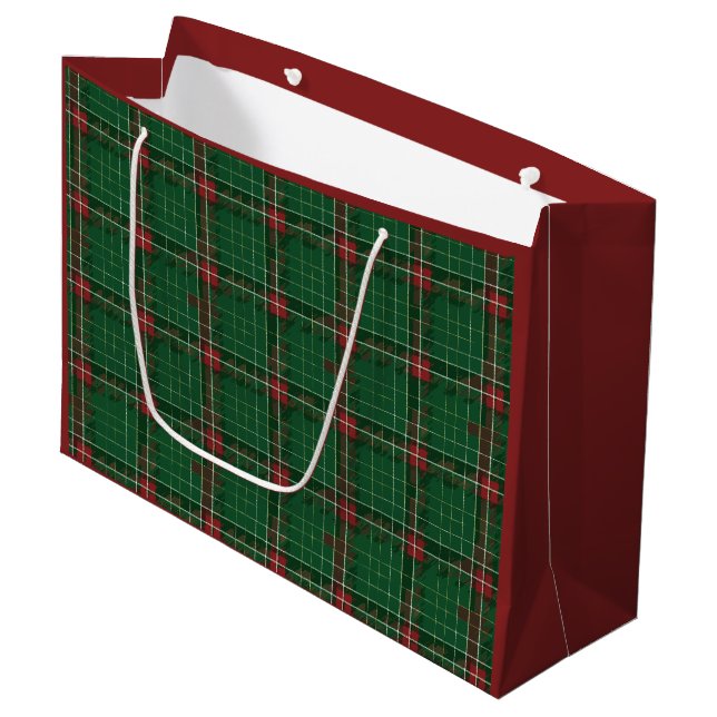 Christmas Green Kariert Große Geschenktüte (Vorderseite Schrägansicht)