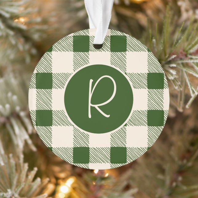 Christmas Green Kariert Monogram Holiday Einfach N Ornament (Baum)