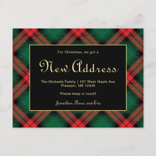 Christmas Green Kariert New Address Holiday Move Postkarte