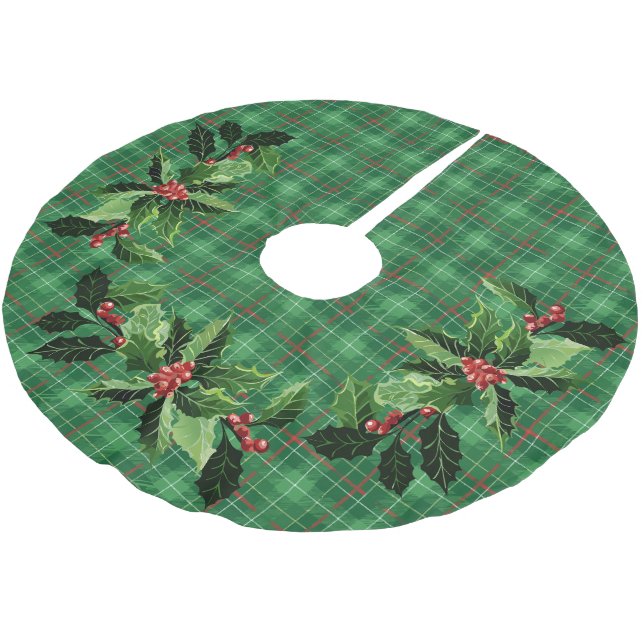 Christmas Green Kariert Polyester Weihnachtsbaumdecke (Schrägansicht)