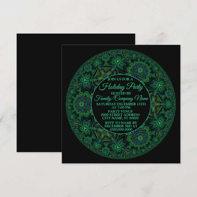 Christmas Green Mandala Holidays Party Black Einladung (Vorne/Hinten)