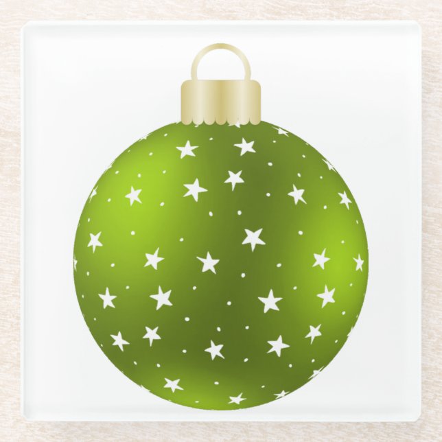 CHRISTMAS GREEN MIT WHITE STARS ORNAMENT GLASUNTERSETZER (Vorderseite)