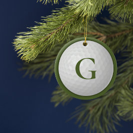 Christmas Green Monogram Golf Ball Keramik Ornament