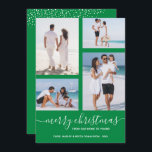 Christmas Green Multi-Foto Feiertagskarte<br><div class="desc">Laden Sie Ihre Lieblings-4-Fotos auf diese Weihnachtsfotokarte hoch,  die Ihren Gruß in schicker Schrift auf einer Weihnachts-Grün-Urlaubskarte (oder einer beliebigen Farbe) zeigt. Wählen Sie Matte für schwerstes Papier und High Definition für beste Foto-Qualität. MEHR FARBEN für Sie in unserem Geschäft.</div>