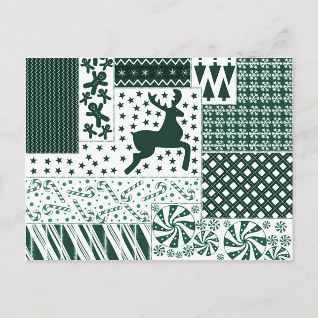 Christmas Green Quilt Feiertagspostkarte (Vorderseite)