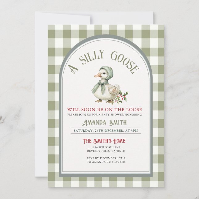 Christmas Green Silly Goose Baby Shower  Einladung (Vorderseite)