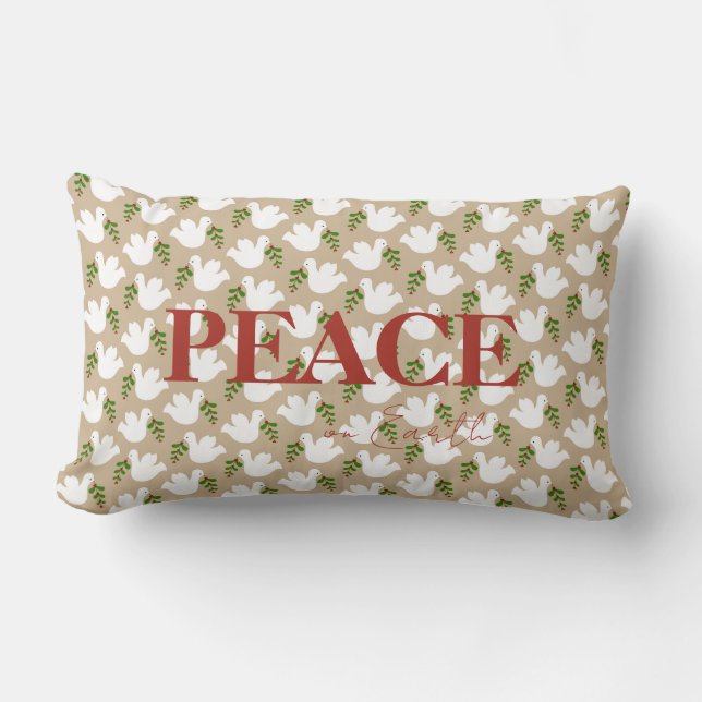 Christmas Green White Dove Weltfrieden Lendenkissen (Vorderseite)