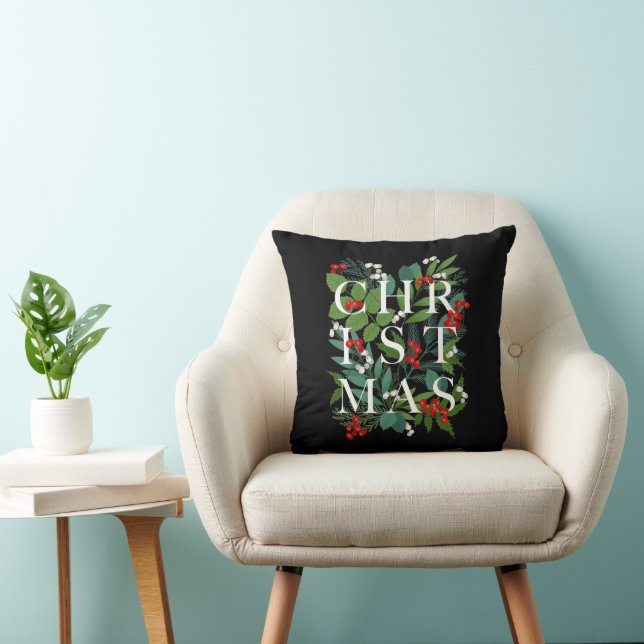 CHRISTMAS Greenery Berries Holiday Black Kissen (Stuhl )