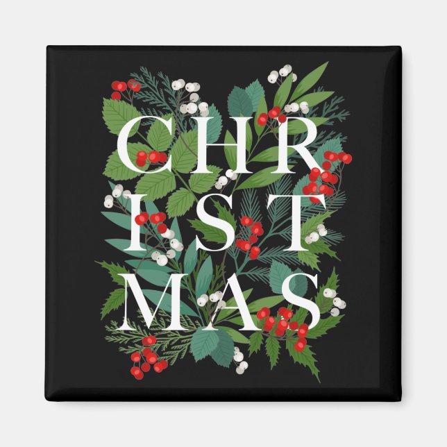 CHRISTMAS Greenery Berries Holiday Black Magnet (Vorne)