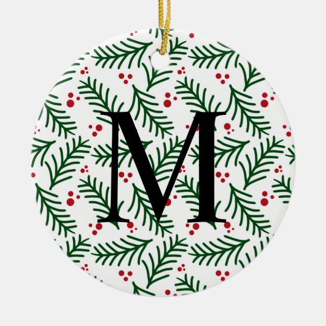 Christmas Greenery Berries INITIAL Modern Holiday Keramik Ornament (Vorne)