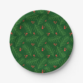 Christmas Greenery Berries Red Green Festive Mod Pappteller