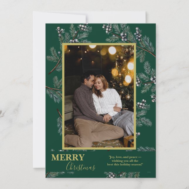 Christmas Greenery Pesonalized Photo Card Feiertagskarte (Vorderseite)
