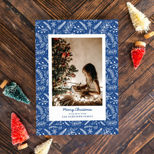 Christmas Greenery Vertical Single Foto (Blau) Feiertagskarte