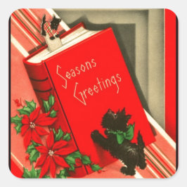 Christmas Greetings Black Scottie Dog Quadratischer Aufkleber