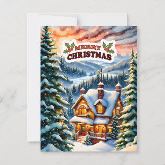 Christmas Greetings from the Snowy Mountain Cabin Feiertagskarte