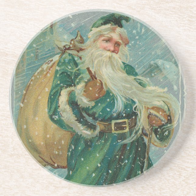 Christmas Greetings-Retro Santa Claus Postcard Getränkeuntersetzer (Vorne)
