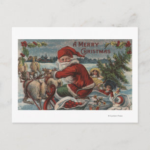 Christmas GreetingSanta on Sleigh Feiertagspostkarte