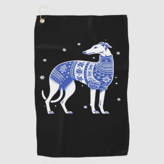 Christmas Greyhound Dog Wearing an Ugly Sweater Bl Golfhandtuch