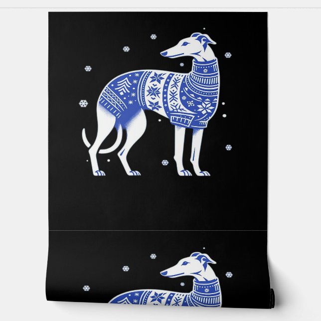 Christmas Greyhound Dog Wearing an Ugly Sweater Bl Tapete (Abrollen)