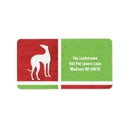 Christmas Greyhound Silhouette in Rot und Grün Adressaufkleber