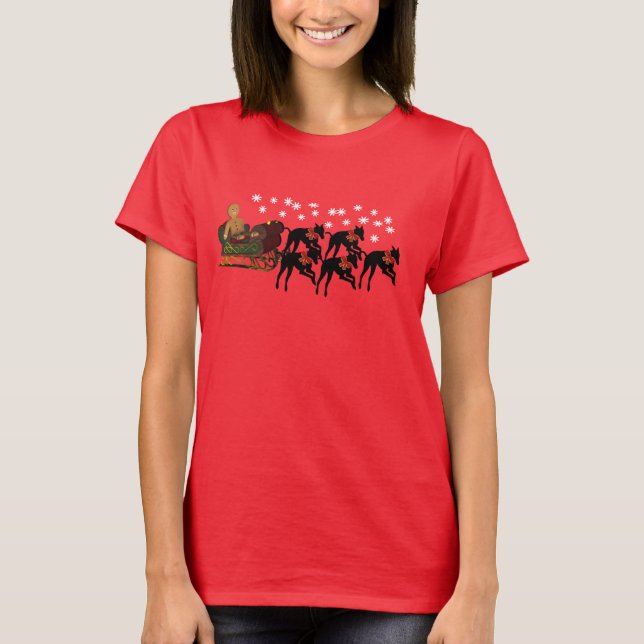 Christmas Greyhounds Pulling Sleigh Niedlicher T - T-Shirt (Vorderseite)