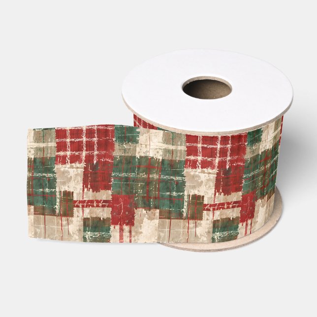 Christmas Grunge Kariert Ripsband (Spule)