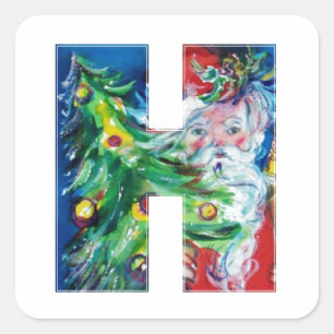 CHRISTMAS H LETTER / SANTA MIT CHRISTMAS TREM QUADRATISCHER AUFKLEBER