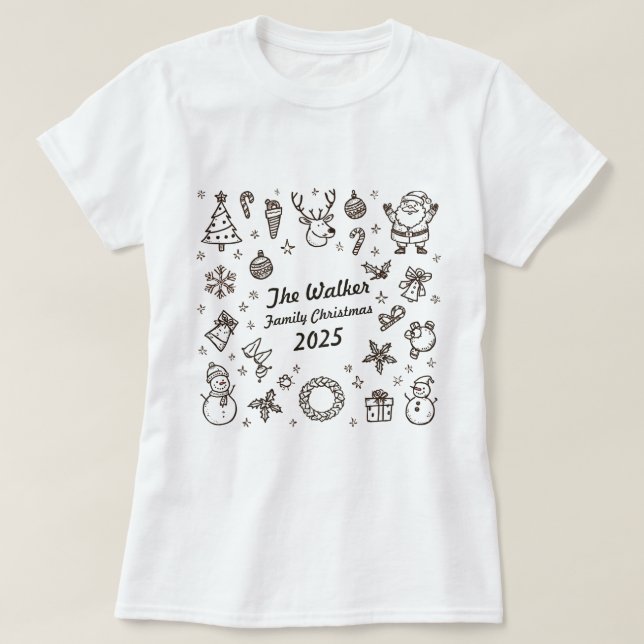 Christmas Hand Drawn Doodles Custom Family Year  T-Shirt (Design vorne)