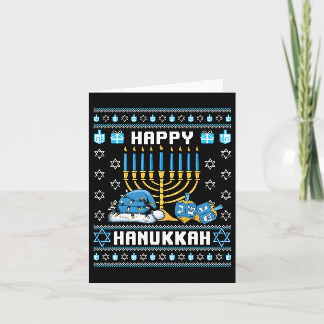 Christmas Hanukkah Ugly Pajama Weihnachtsmannmütze Karte (Vorderseite)