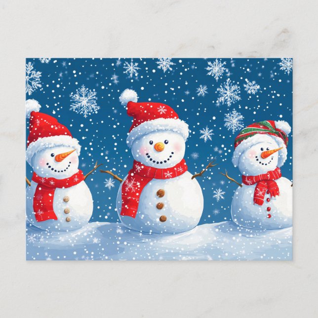 Christmas Happy Snowmans Feiertagspostkarte (Vorderseite)