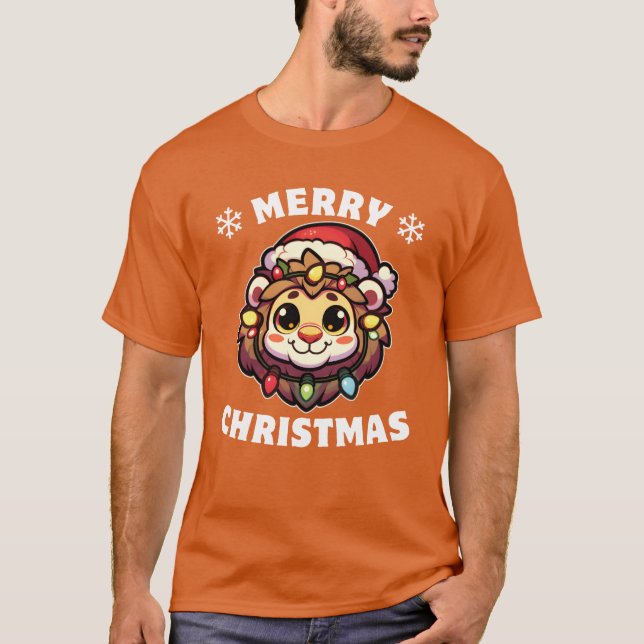 Christmas Hat Weihnachts Fairy Lights Löwe Mädchen T-Shirt (Vorderseite)