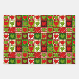 Christmas Hearts Patchwork Quilt Wrapping Sheets  Geschenkpapier Set