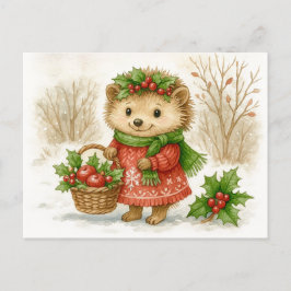 Christmas Hedgehog Watercolor Postcard Feiertagspostkarte