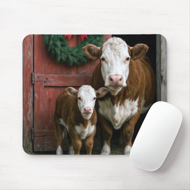 Christmas Hereford Cow and Calf Mousepad (Mit Mouse)