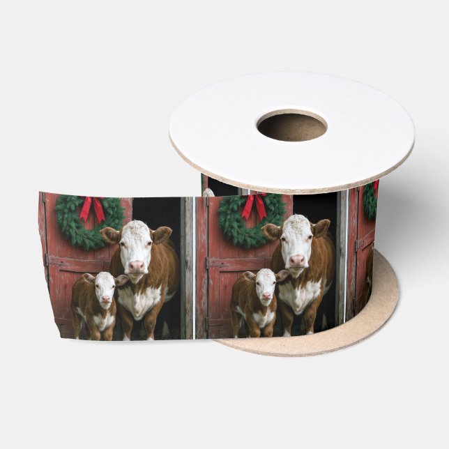 Christmas Hereford Cow and Calf Satinband (Spule)