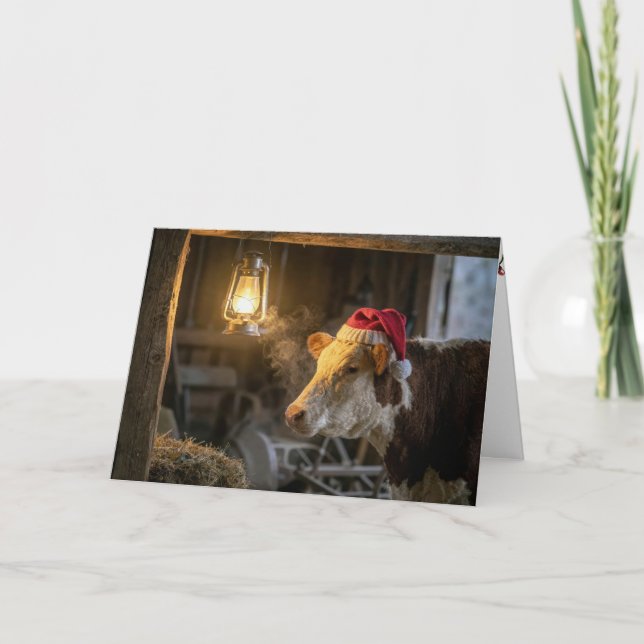 Christmas Hereford Cow in a Barn Karte (Vorderseite)