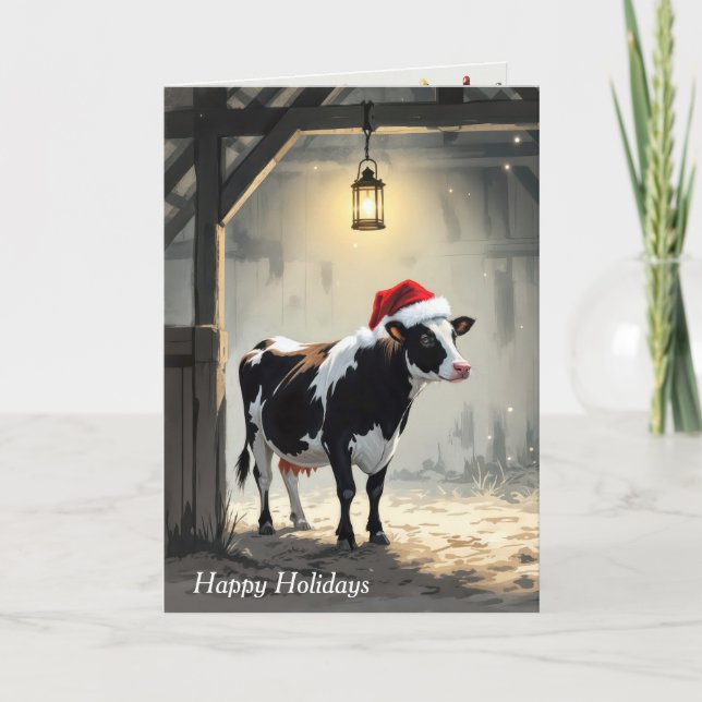Christmas Hereford Cow In Barn Doorway Karte (Vorderseite)