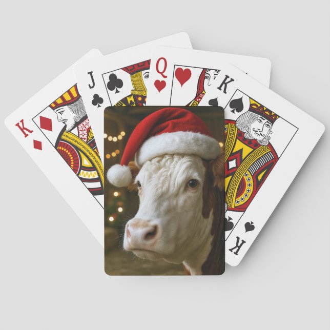 Christmas Hereford Cow Wearing a Santa Hat Spielkarten (Rückseite)