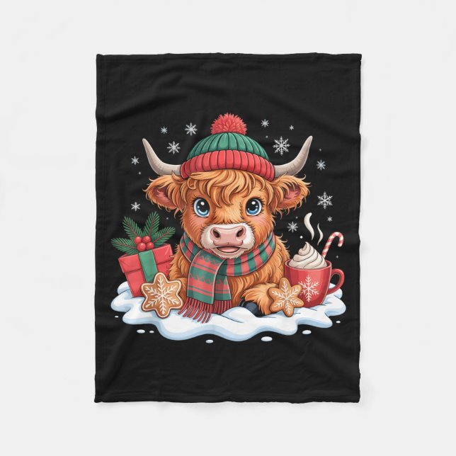 Christmas Highland Cow Cute Heifer Cow Santa Hat M Fleecedecke (Vorderseite)