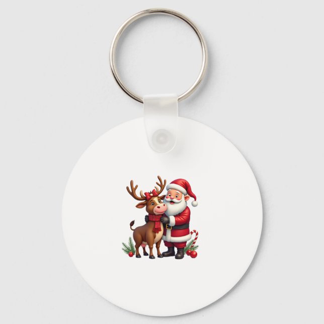 Christmas Highland Cow With Santa Scottish Vintage Schlüsselanhänger (Vorderseite)