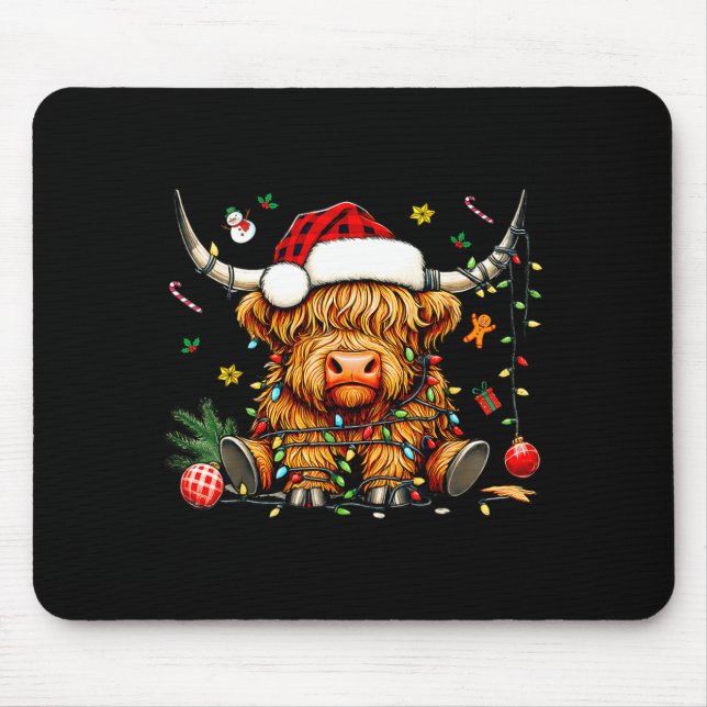 Christmas Highland Cow Xmas Santa Hat Wooly Farm A Mousepad (Vorne)