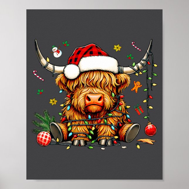 Christmas Highland Cow Xmas Santa Hat Wooly Farm A Poster (Vorne)