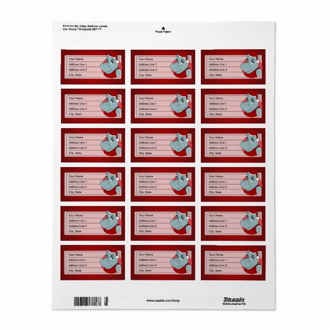 Christmas hippo cartoon adressaufkleber (Vorne)