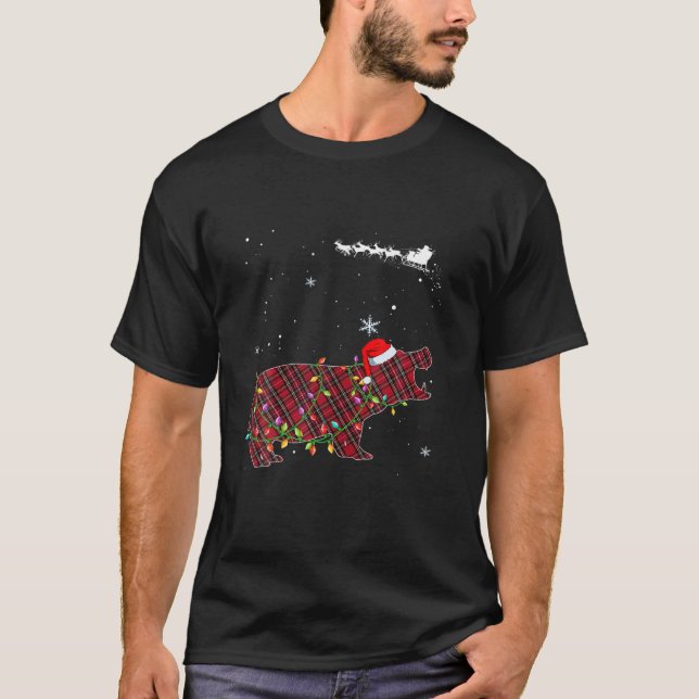 Christmas Hippo Kariert Pajama T-Shirt (Vorderseite)