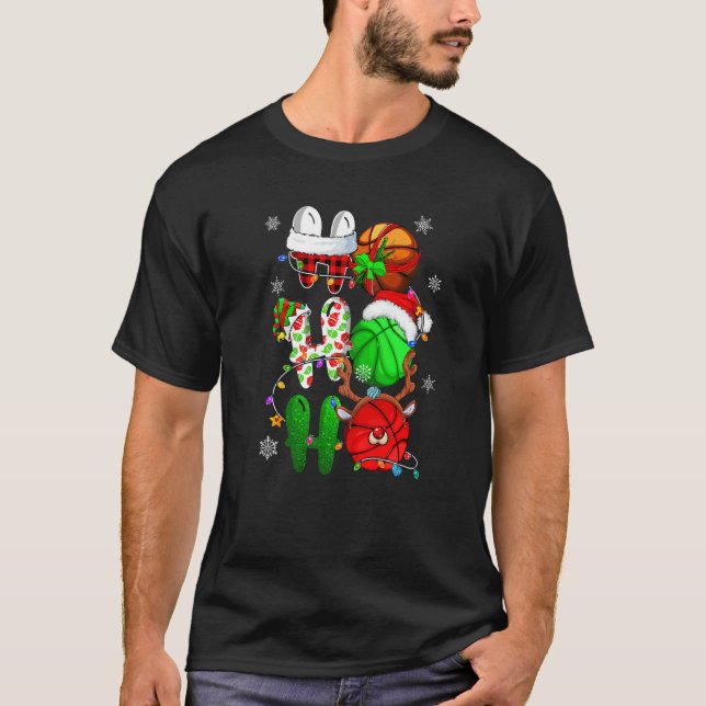 Christmas Ho Ho Ho Basketball  Santa Reindeer Elf  T-Shirt (Vorderseite)