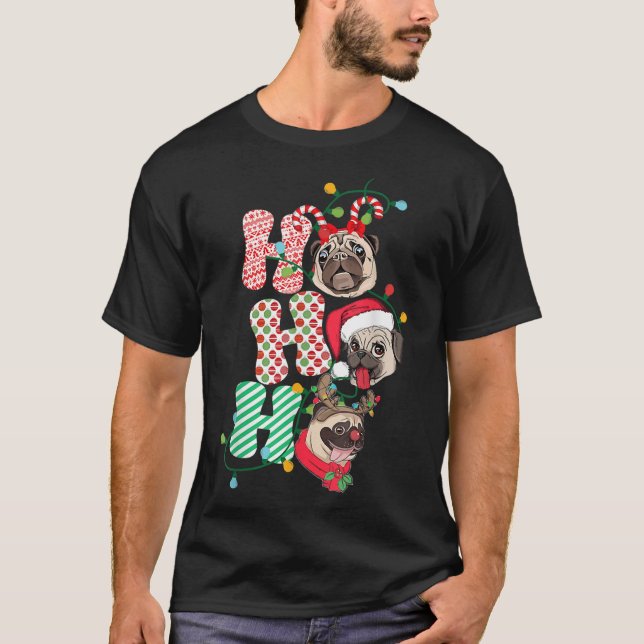 Christmas Ho Ho Ho Mops Dog Lover Funny Happy Holi T-Shirt (Vorderseite)