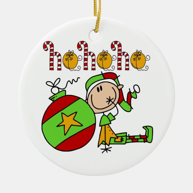 Christmas Ho Ho Holiday Niedlich Elf Keramikornament (Vorne)