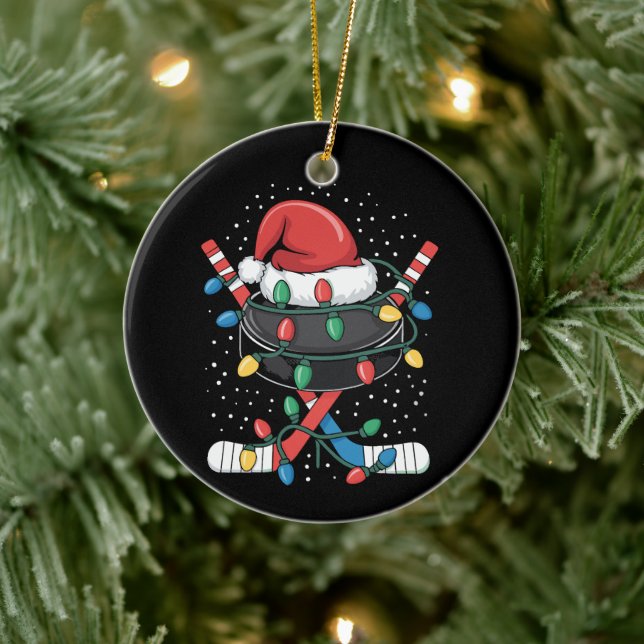 Christmas Hockey Xmas Santa Sports Hat Ball  Keramik Ornament (Baum)